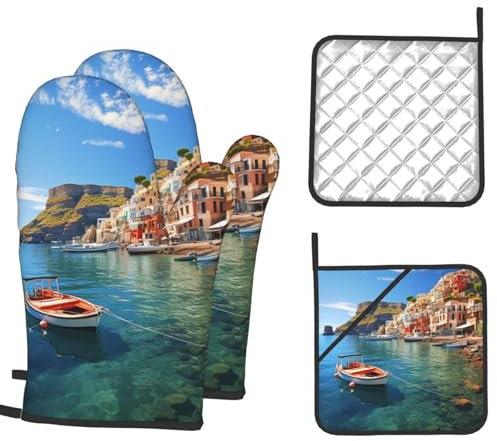 Seaside Town Guanti da forno antiscivolo per cucinare Cuscinetti caldi per grigliare Microonde Cottura al forno BBQ