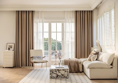 Homxi Blickdichte Vorhänge Thermo 2er Set,2 x 132W x 115H cm,Blickdichte Gardinen Wohnzimmer Kaffee Einfarbig Vorhang Ösenringe