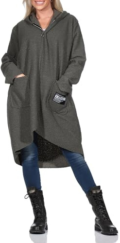 simaranda Sweatjacke Damen mit Kapuze Hoodie lange Übergangsjacke Kurzmantel uni mit Zipper Cardigan 29503 Olive
