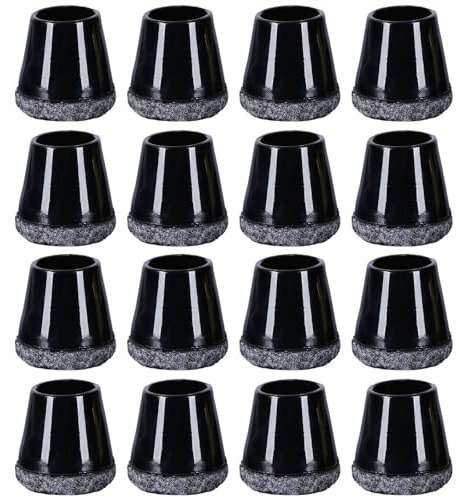 16 Stück Stuhlbeinkappen Rund, Schutzkappen für Stuhlbeine mit Filz, Filzgleiter für Stühle, Schwarze Silikon Bodenschoner, Stuhlbeinschoner fit 15-18mm für alle Bodenarten, Gleitet Reibungslos