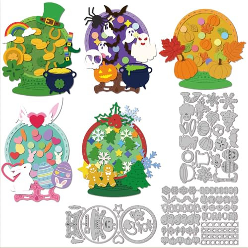 GLOBLELAND Stanzformen Mit Kristallkugel Rahmen Für Bastelarbeiten Scrapbooking Metall St. Stanzformen Zum St. Patrick'S Day Ostern Halloween Weihnachten Thanksgiving Stanzungen Für Die Prägung