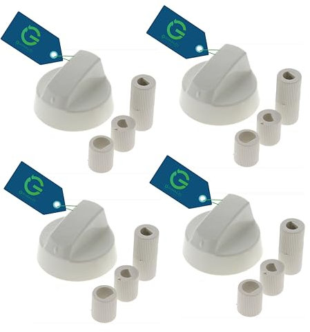 G GRIMALDI Kit 4 Manopola Universale per Piano Cottura Cucina a Gas Nero Bianco Argento Innesto 6mm 7mm 8mm, Manopole Cucina Moderna compreso Set Adattatori Asse Raso Asse Alto (4, Bianca)