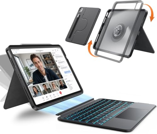 HOU Funda giratoria con teclado para iPad Air 11 (M2 2024), funda magnética desmontable con teclado para iPad Pro 11 (4ª/3ª/2ª/1ª generación) y iPad Air (6ª/5ª/4ª generación), con panel táctil,