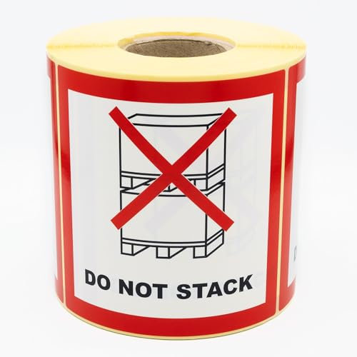 MD Labels Warning Labels on Roll 100 x 100 mm Pack of 500 Do not stack! Parcel Stickers for Shipments Shipping Labels - Neon Bright Red - Parcel Stickers