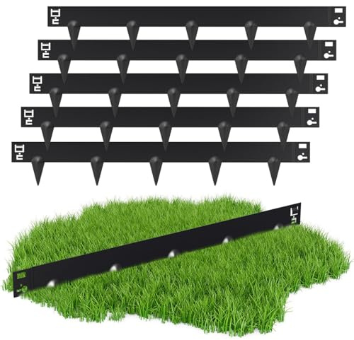 Jopassy Bordure de pelouse en métal avec épines pour une installation facile au sol, 100 x 18 cm, bordure de tondeuse à gazon, palissade de jardin, noir (longueur 25 m - hauteur 18 cm)