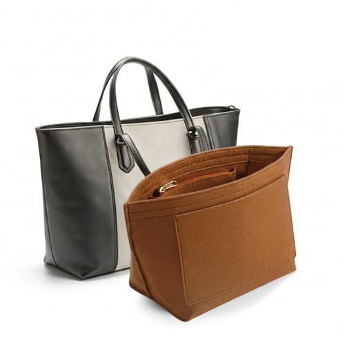 lumanothy Taschen Organizer Shopper, Handtaschen Organizer mit Multi-Pocket, Filz Tascheneinsatz für Tote Bags, Mommy bag, Einkaufstasche, Shopper, Braun, M