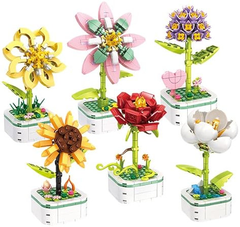 WOMA 19069 Grappes de Fleurs en Pot, Jeu de Construction Éducatif pour Enfants de 172/119/130/122 pièces, 6 Plantes en Pot Différentes, Cadeau de Décoration pour Elle