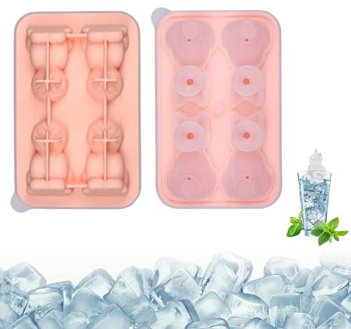 4 Silikon Eiswürfelform Katzen, Niedliche 3D -Whiskey-Eisform, Formen Niedliches Katze Eiswürfelform, Katze Eisform Mit Trichterdeckel Für Eis,Whiskey,Cocktails,Eiskaffee,Saft (Rosa).