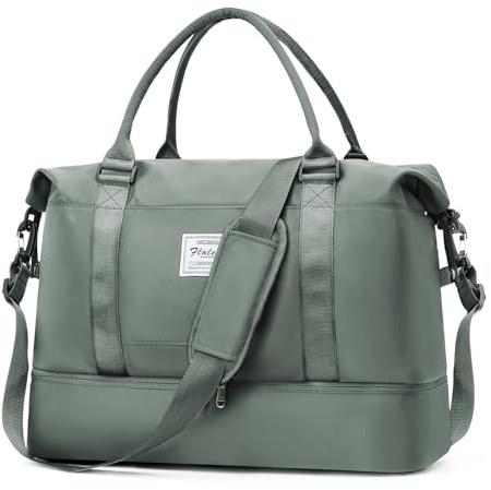 HPLQQ Sac de Voyage Femme, Bagage Cabine 45x36x20 Easyjet, Imperméable Sac fourre-Tout de Sport pour Week-End pour Travel Gym Danse avec Compartiment Chaussures,A04-Vert armée