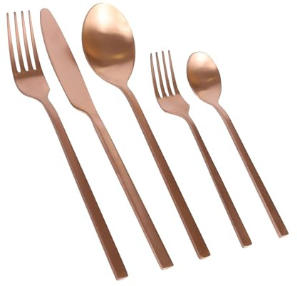 Argon Tableware 40 Piece Copper Stainless Steel Cutlery Set – Luxury Dining Set for 8 People with Knives, Forks, Spoons & Teaspoons – Dishwasher Safe Elegant Tableware
