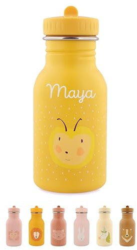wunderwunsch Trinkflasche personalisiert für Kinder, Flasche personalisiert, Babyflasche, Kinder Trinkflasche, Trixie Trinkflasche mit individuellem Namen (Biene, 350ml)