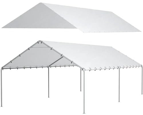 Ayztantine Tenda da Garage Carport 10X20 Ft Tettoia di Ricambio for Posto Auto Coperto Copertura for Garage Tenda Superiore for ricovero con Corde Elastiche da 48 Palline gratuite Giardino