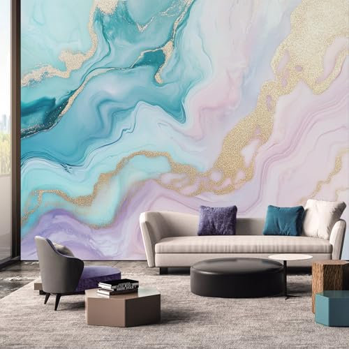 Pastel Marble Wallpaper Mural, Abstract Fluid Art Wall Mural, Non-woven Print Photo Wallpaper for Bedroom Living Room Decor 350x256 cm XGZ159