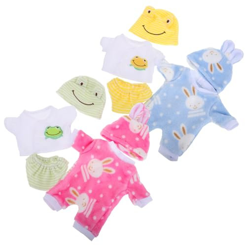 HOOTNEE 4 Sätze Puppenkleidung für Puppen Teiliges Outfit mit Bunten Tieranzügen Gelbem und Grünem Frosch und Blauen Hasen Langlebig und Realistisch für Fantasievolles