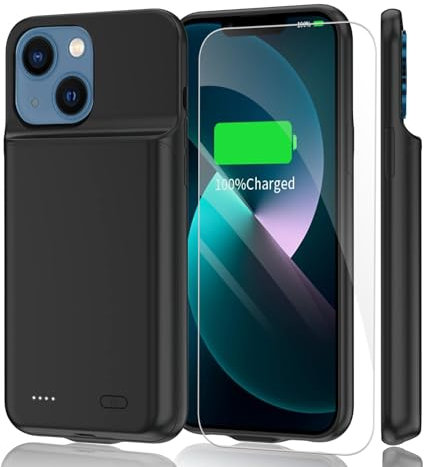 YISHDA Battery Case for iPhone 13,7000mAh Slim Portable Protective Charging Cover, Rechargeable Extended Battery Backup Power Bank Portable Charging Case for iPhone 13/14 (6.1 inch - Black)