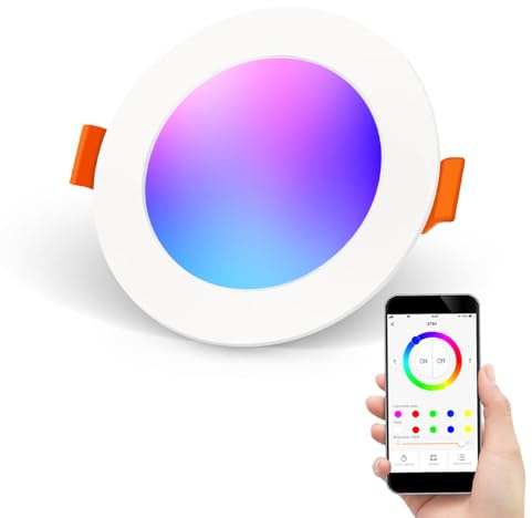 DUSKTEC Einbaustrahler LED RGB, 1 stück, Smart LED Spots Deckenleuchte 230V Alexa, Deckenspots APP Dimmbar Farbig 2700K-6000K Warmweiß bis Kaltweiß 10W, Einbauleuchten Decke Flach für Bad