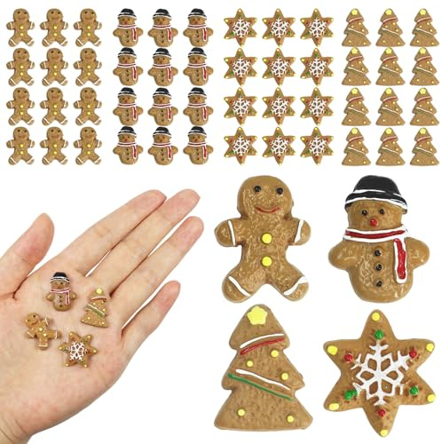Booaee Wichtel Zubehör Weihnachten,48 Stück Miniatur Figuren Deko mit Lebkuchenmann,Schneemann,Sterne Weihnachtsbaum Tierfigur Weihnachtsfiguren Miniatur Garten Deko Kuchen Topper Desktop Ornamente