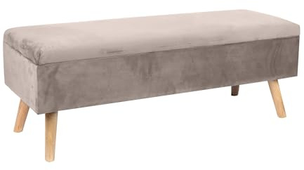 Relaxdays Sitzbank Samt, Stauraum, HxBxT: 40 x 110 x 40cm, Holzfüße, Creme | gepolsterte Truhenbank Schlafzimmer, Flur