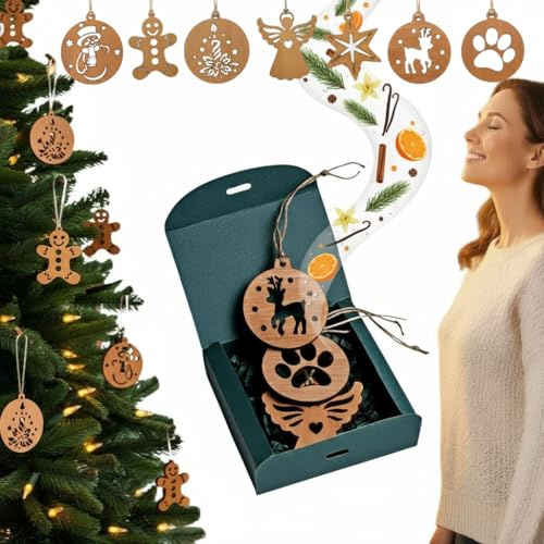 The Oak Fam Holz Duftanhänger Set (3er) – Handgefertigte Weihnachtsdeko aus Holz – Duftende Weihnachtsanhänger – Weihnachtsbaumschmuck (Set 3 – Duft Weihnachtsbaum)