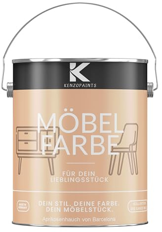 KENZOPAINTS Möbelfarbe 2,5 Liter Seidenmatt Möbellack Buntlack Innen und Außen Holzfarbe Trendfarben DIY (1, Aprikosenhauch von Barcelona, 2,5 Liter)