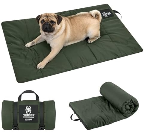 OneTigris Dog Bed Travel Large, Portable Dog Bed Camping for Washable Durable Oxford Portable Sleeping Mats for Car Crate Sofa also For Indoor Outdoor Camping Travel Green (S)