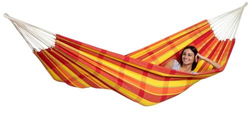 AMAZONAS Barbados - Klassische brasilianische XL Hängematte für 2 Personen | Handgefertigt, aus recycelten Materialien | Liegefläche 230x150cm | Belastbar bis 200 kg | Farbe: Papaya