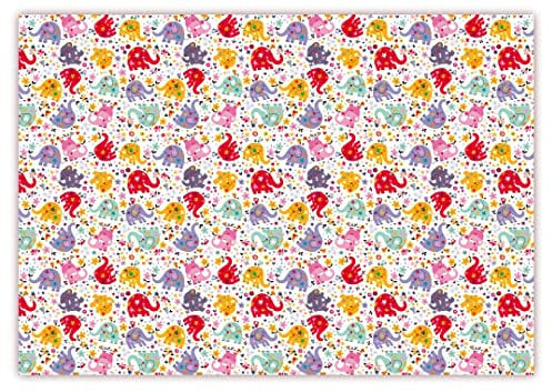 6 Blatt - Geschenkpapier schönes Motiv mit bunten lachenden Elefanten, Vögel, lächelnde Blumen, Sterne, Herzen, Format DIN B1 ( 1000 x 700 mm ) ideal als Verpackung nicht nur für Kindergeschenke sondern auch für Erwachsene zu empfehlen, gerollte Lieferung ( Ges-501 )