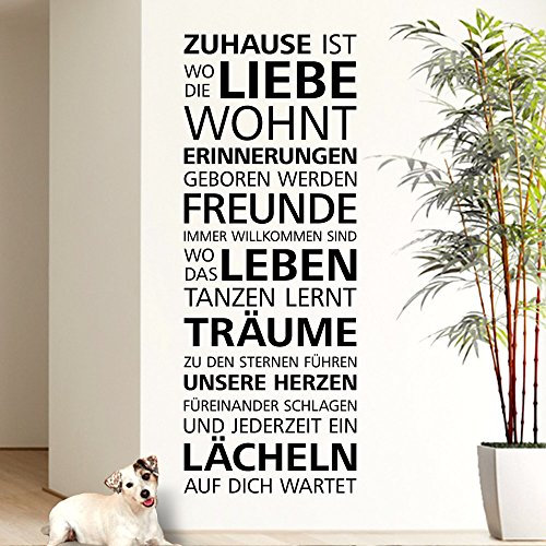 Wandaro Wandtattoo Spruch Zuhause ist wo die Liebe wohnt I schwarz (BxH) 38 x 100 cm I Wohnzimmer Flur Zitat Aufkleber Wandsticker Wandaufkleber Sticker E029