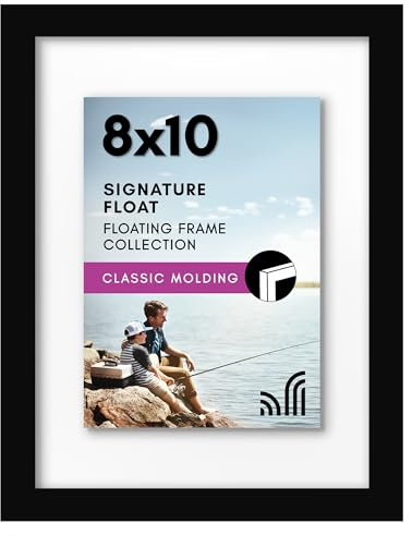 Americanflat 8x10 Floating Picture Frame with Polished Crystal-Clear Glass - Use as 5x7 Picture Frame or Display 4x6 Photo - Signature Float Collection - Photo Frames for Tabletop or Wall - Black
