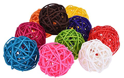 10 Rattan Kugeln Bird Toy DIY Zubehör Spielzeug für Papageien Wellensittiche Sittiche Nymphensittiche Sittiche Unzertrennliche Aras African Greys Kakadu Amazon Käfig Teil zufällige Farbe
