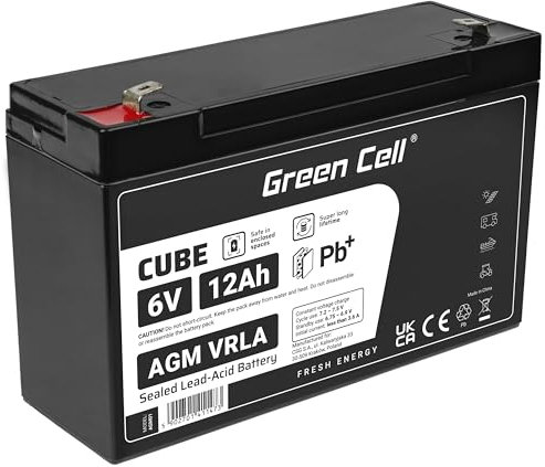 GreenCell® Batteria AGM 6V 12Ah al piombo accumulatore sigillata VRLA Senza manutezione ricaricabile Batterie di ricambio ermetica | giocattoli per bambini | Installazioni di allarme| sistemi UPS