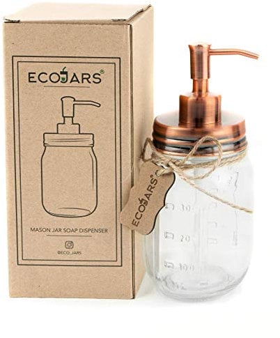 Eco Jars Mason Jar Distributeur de Savon, cuivre, Or Rose, Verre, Vintage, Acier Inoxydable, 500 ML, boîte Cadeau de Pendaison de crémaillère