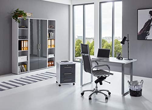 BMG-Moebel.de Büromöbel komplett Set Arbeitszimmer Office Edition Mini in Lichtgrau/Anthrazit Hochglanz (Set 3)