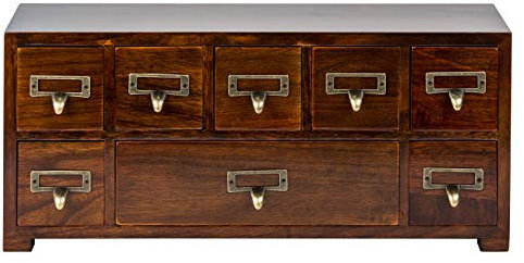Etikettenhalter, traditioneller Medizinschrank, breiter und kleiner Schrank mit 8 Schubladen, Apothekerschrank, vormontierte orientalische Möbel, Vintage-Kartenkatalog, Kommode