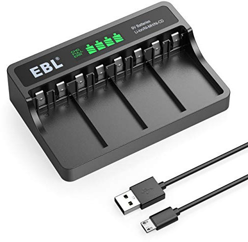 EBL LCD Smart 9V Battery Charger for Lithium-ion/Ni-MH/Ni-CD Rechargeable Batteries with 2A USB Port, Type C Input, M7015 Fast Lithium-ion Battery Charger