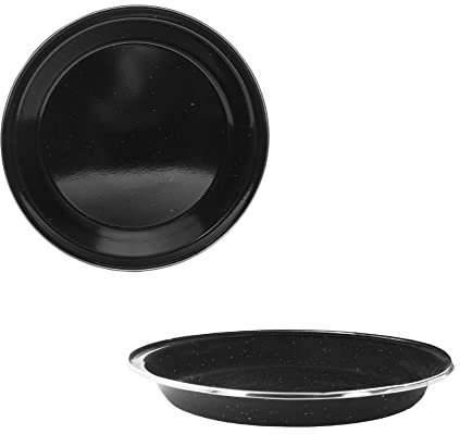 The Home Fusion Company Black Enamel Camping Plate 24cm Outdoor Dining Hiking Fishing Festivals