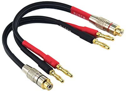 WJSTN RCA to Flex Pin Banana Plug Adapter 6 inches Flex Pin Banana Plugs to Female RCA Audio Cable 2Pack (4mm Banana Plug to RCA)