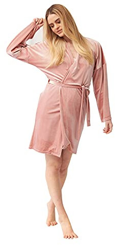 OHS Velvet Velour Short Robe with Belt Womens Nightwear Dressing Gown Sleepwear, Blush-Small Peignoir Court Ceinture pour Femme Rose poudré Taille, XS