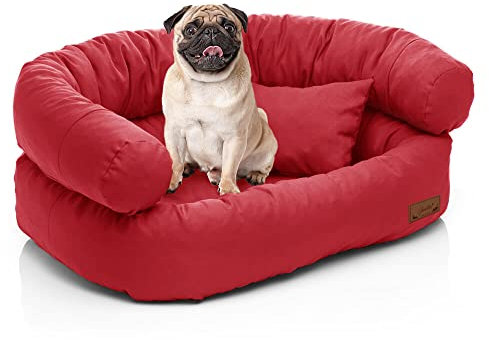 Juelle Kleinkind Hundebett - Kleinkind Hundesofa, Abnehmbarer Bezug maschinenwaschbar, flauschiges Bett, Hundesessel Santi S-XXL (Größe: S - 70x50cm, Rot)