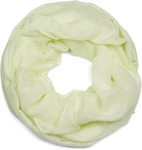 styleBREAKER Damen Loop Schal mit Perlen Applikation, Unifarben, Leichter Schlauchschal Einfarbig, Tuch 01016168, Farbe:Apfelgrün