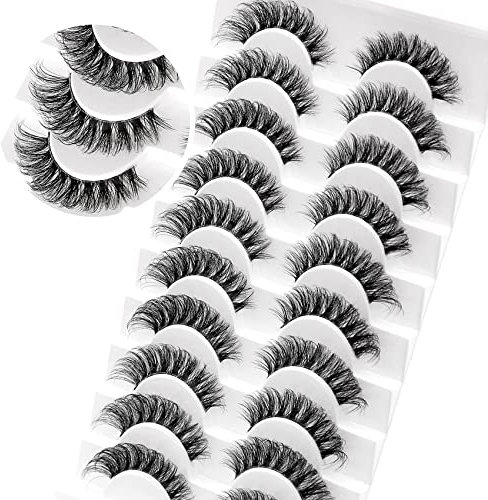 Veleasha Falsche Wimpern Russische Streifen Wimpern with klarem Band Sieht aus wie Wimpernverlängerung D Curl Wimpernstreifen 10 Paar Packung (DT05)