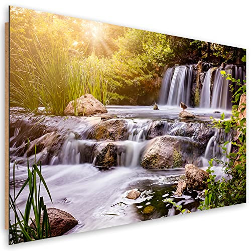 Feeby Wandbild 60x40 cm Kaskade Natur Wasserfall 1 tlg Modern Wohnzimmer Bilder Wandbilder Deco Panel Holz Kunstdruck Schlafzimmer Flur Büro Wald Wasser Felsbrocken Weiß