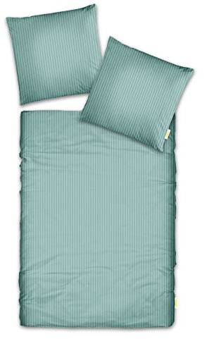 Casabel Streifen Bettwäsche-Set aus Mako-Satin - 100% Baumwolle/Fadenzahl 220 - seidig weich, luxuriös & zeitlos - mit Reißverschluss - Minzgrün - Deckenbezug 135 x 200 cm, Kissenbezug 80 x 80 cm