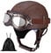 Casque de Moto Vintage Cuir Retro Vintage Scooter Open Face Demi Casque de Cuir avec Lunettes Certifié ECE Bols pour Homme et Femme Adultes Demi-Casques avec Sac de Rangement