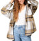 Frauen Herbst Winter Mode mit Kapuze Plaid Knopf Tasche Hemd Jacke Mantel Winter Braun, gelb, 36