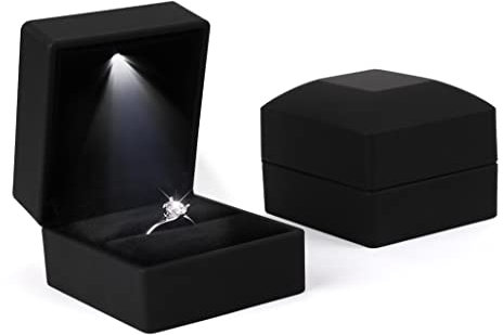 iSuperb 2PK Light LED-Ringe Box Schmuckschatulle Ohrringe Anhänger Ring Geschenkbox Verlobung Ehering Boxen Schmuck Display Verpackung Organizer Fall (Ringe Box) (Schwarz)