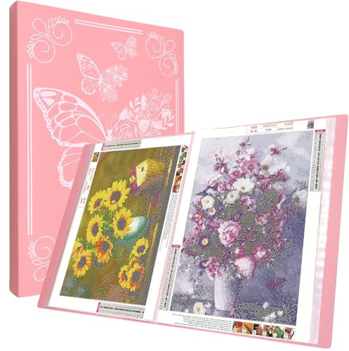 SPOKKI Diamond Painting Pictures Album, A3 Diamond Painting Folder for Storage Diamond Painting Pictures with 60 Sheets, Diamond Painting Accessories(Pink)