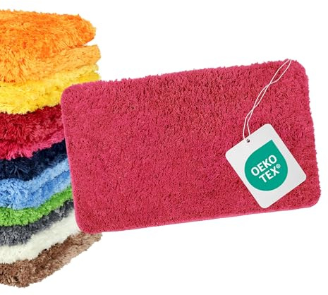 WohnDirect Badezimmerteppich 60x100cm Beere (Rot) | Großzügige Bodenmatte, 4 cm Florhöhe, erstklassige Verarbeitung, vielseitig einsetzbar, praktischer Alltagshelfer