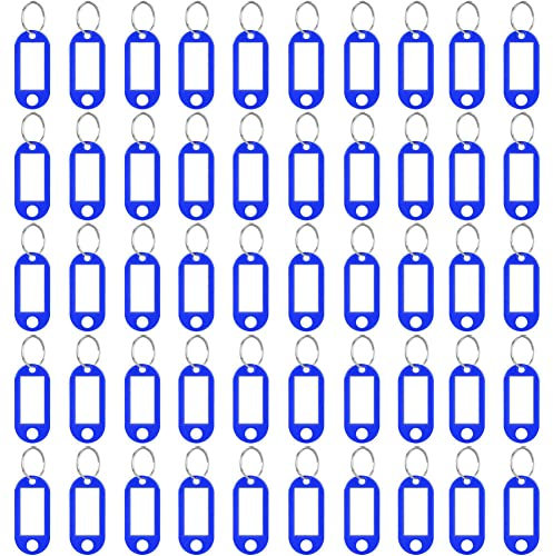 50 Stück Schlüsselanhänger – Blau, Kunststoff Schlüsselanhänger Beschriftbar Schlüsselschilder mit Schlüsselringen Key Label zum Schlüssel Koffern Haustieren Markieren