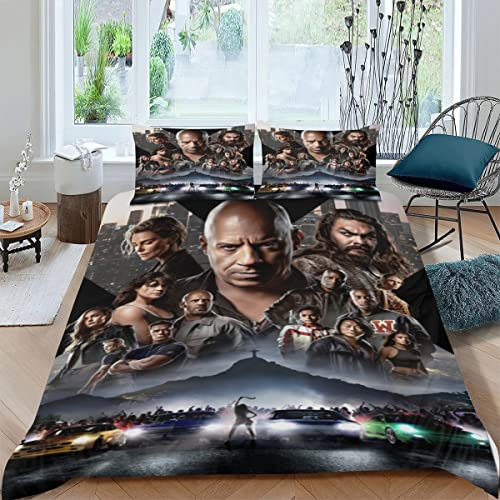 WAGDOD Bettwäsche Set, weicher atmungsaktiver hypoallergener Mikrofaser Bettbezug, 3D Druck The Fast and The Furious Bettwäsche 135x200cm, geeignet für Jungen Mädchen Erwachsene Kinder bettbezug -A4